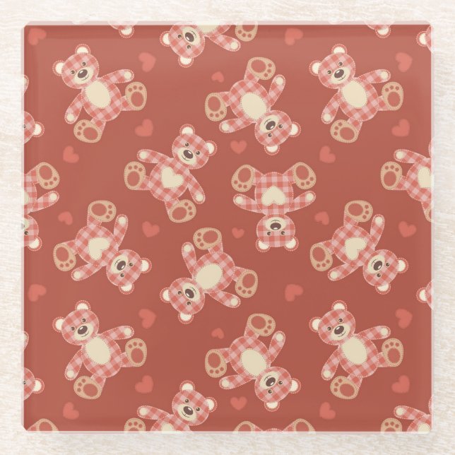 bear patchwork pattern glass coaster (Front)