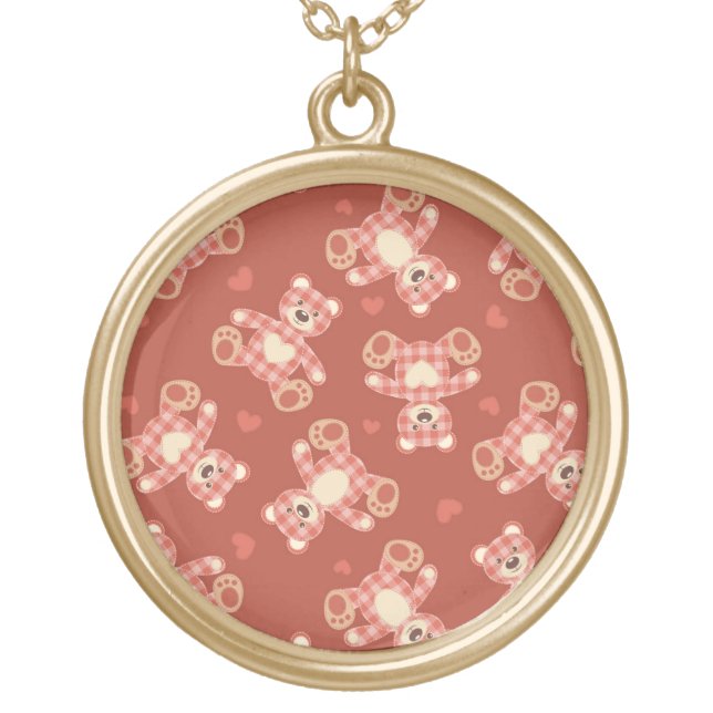 bear patchwork pattern gold plated necklace (Front)