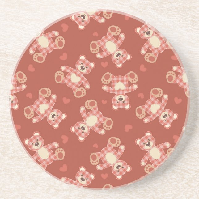 bear patchwork pattern sandstone coaster (Front)