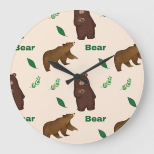 Bear pattern on pink large clock