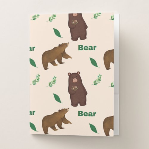 Bear pattern on pink pocket folder