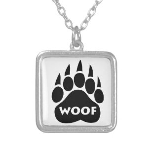 Bear Paw Gay Pride"WOOF" Necklace Square Pendant