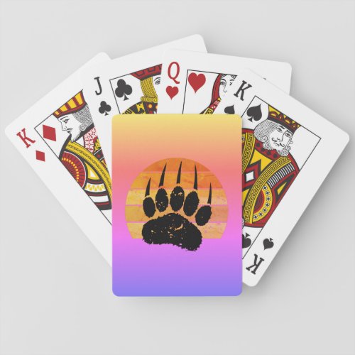 Bear Paw Print On Vintage Sunset Poker Cards