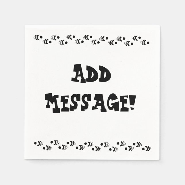 Bear Paw Prints, Add Message! Paper Napkins (Front)