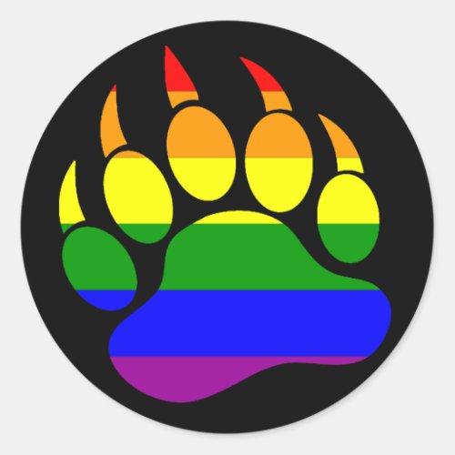 BEAR PAW RAINBOW FLAG ON BLACK _ Round Sticker