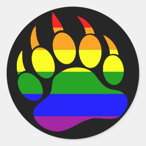 BEAR PAW RAINBOW ON BLACK CLASSIC ROUND STICKER