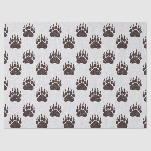 Bear Paw White Brown Glitter Tissue Paper (Front)