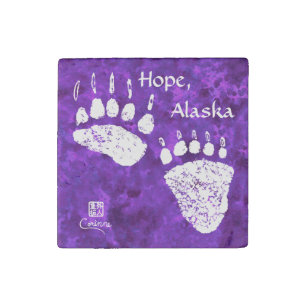 Bear Paws On Purple, Hope - Marble Magnet