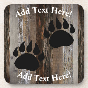 Bear Paws Vintage Wood Rustic Wood Beverage Coaster