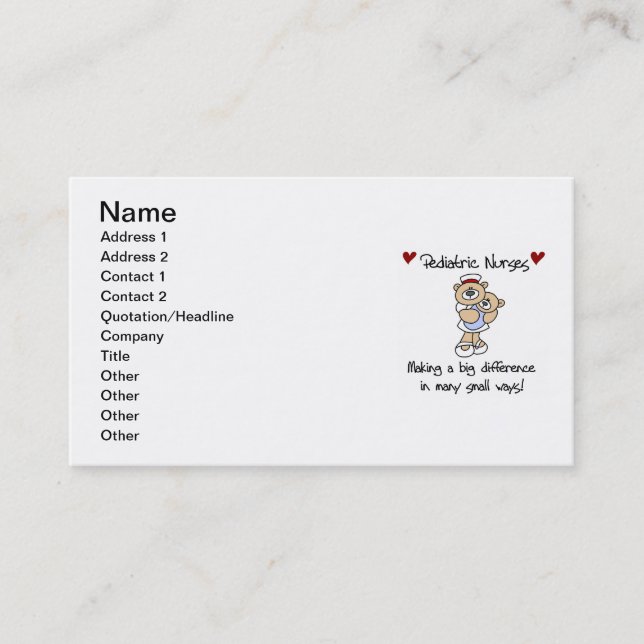 Bear Pediatric Nurses T-shirts and Gifts Business Card (Front)