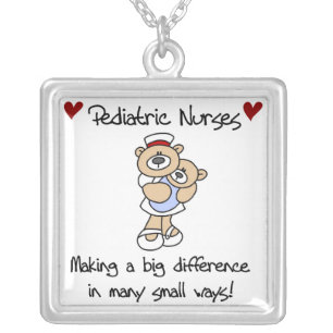 Bear Pediatric Nurses T-shirts and Gifts Silver Plated Necklace