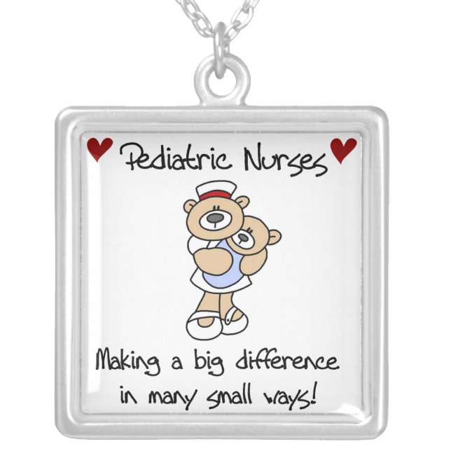 Bear Pediatric Nurses T-shirts and Gifts Silver Plated Necklace (Front)
