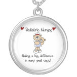 Bear Pediatric Nurses T-shirts and Gifts Silver Plated Necklace