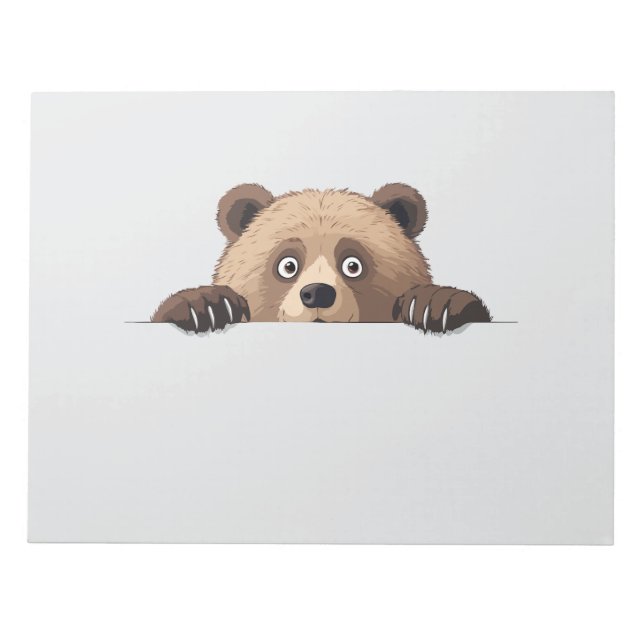 Bear Peeking Cute Adorable Funny Animal Cartoon  Notepad (Front)