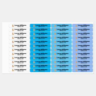 bear personalized name & phone number iron-on labels