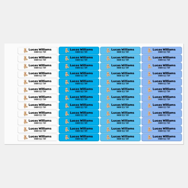 bear personalized name & phone number iron-on labels (Sheet)