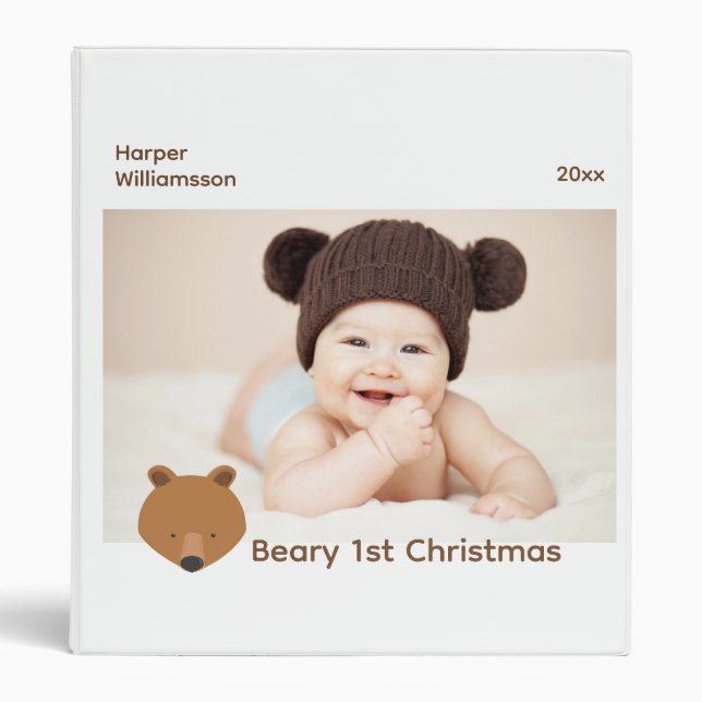 Bear Photo Baby 1st Christmas 3 Ring Binder (Front)