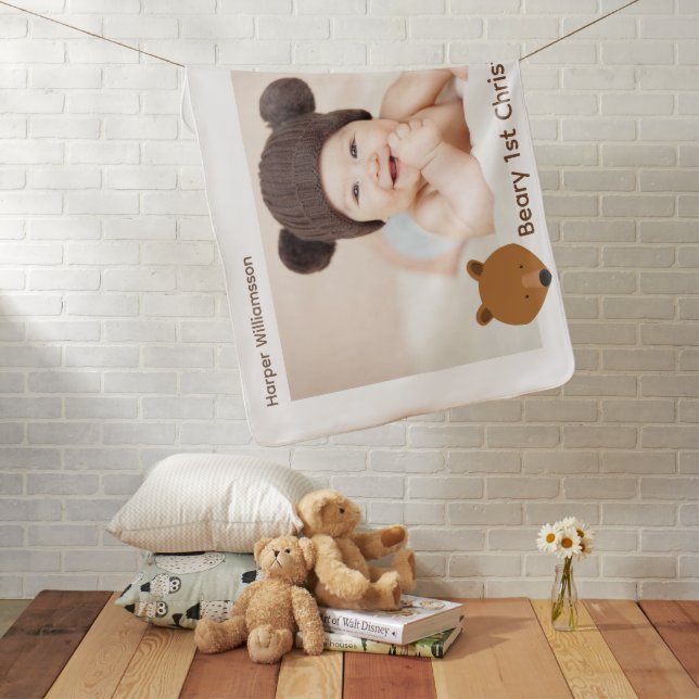 Bear Photo Baby First Christmas Blanket (In Situ)