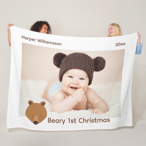 Bear Photo Baby First Christmas Fleece Blanket