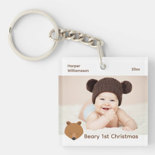 Bear Photo Baby First Christmas Keychain