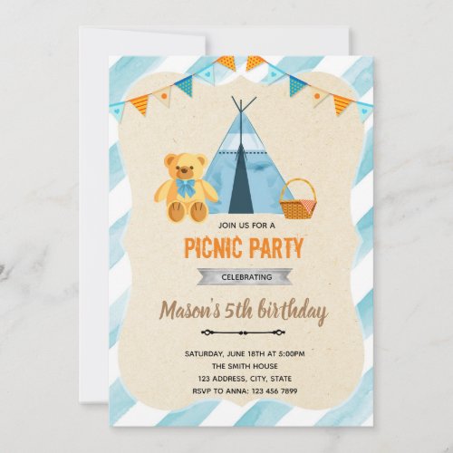 Bear picnic boy party invitation
