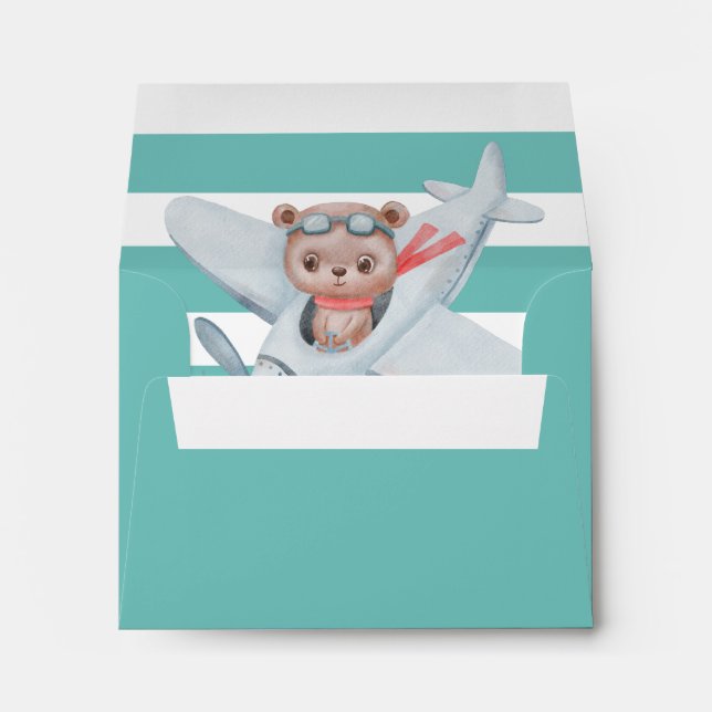 Bear Pilot Airplane Watercolor Baby Shower     Envelope (Back (Bottom))