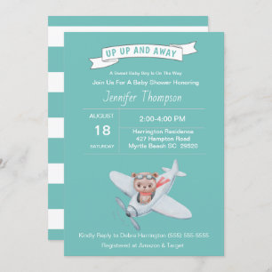 Bear Pilot and Airplane Baby Shower Invitation