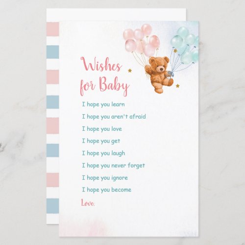 Bear Pink and Blue Gold Star Wishes for Baby