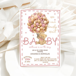 Bear Pink Baby Girl Shower Invitation