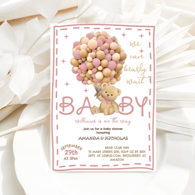 Bear Pink Baby Girl Shower Invitation (Creator Uploaded)