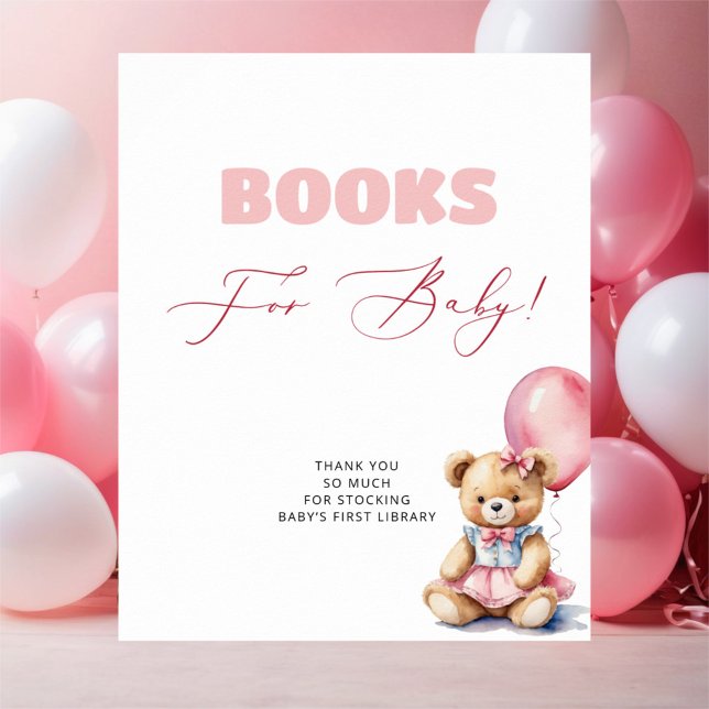 Bear Pink Balloon Girl Baby Shower Books For Baby Poster (Creator Uploaded)
