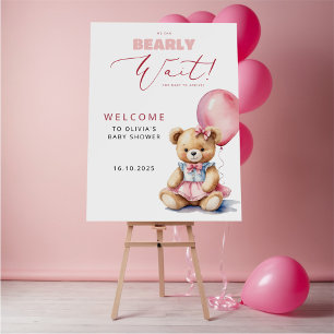 Bear Pink Balloon Girl Baby Shower Welcome Foam Board