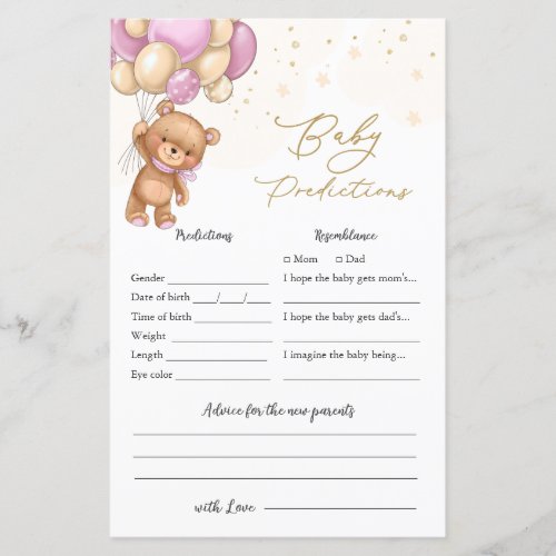 Bear Pink Balloons Baby Shower Baby Prediction 