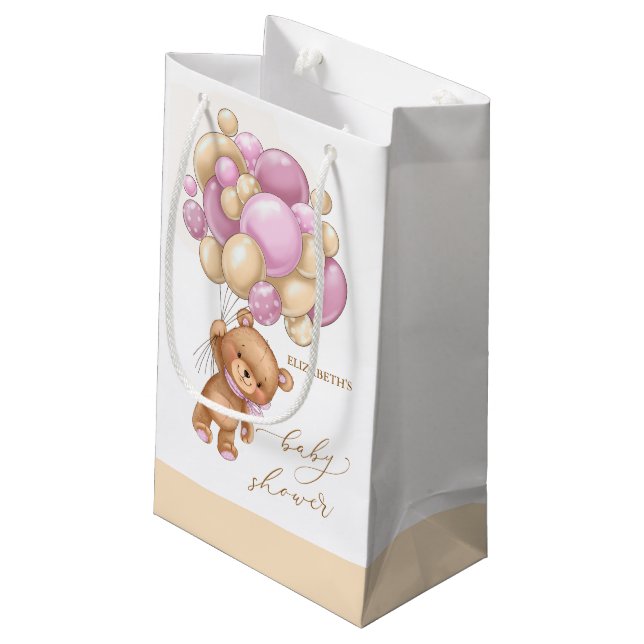 Bear Pink Balloons Baby Shower Gift Bag (Back Angled)