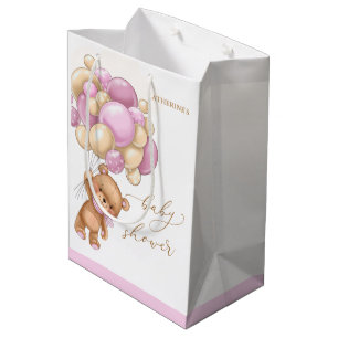 Bear Pink Balloons Baby Shower Gift Bag