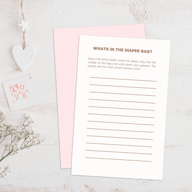 Bear & Pink Balloons Baby Shower Guessing Game (Bear & Pink Balloons Baby Shower Guessing Game on a boho wooden table.)