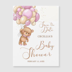 Bear Pink Balloons Baby Shower Save the Date