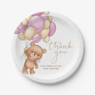 Bear Pink Balloons Baby Shower Thank You Plates