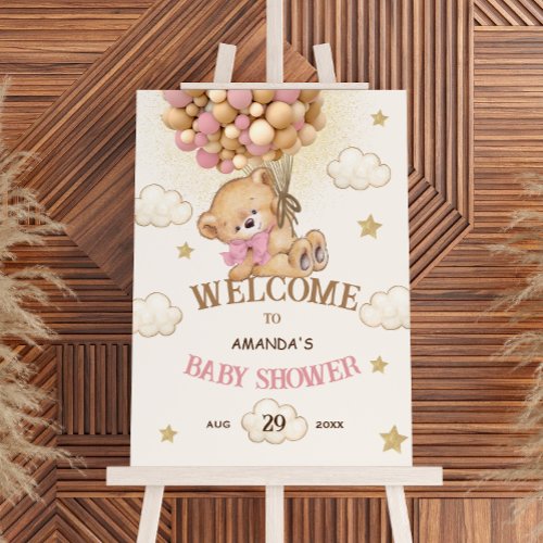 Bear Pink balloons Baby Shower Welcome  Foam Board