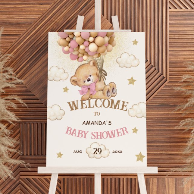 Bear Pink balloons Baby Shower Welcome  Foam Board (Creator Uploaded)