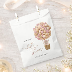 Bear, Pink Balloons, Hot Air Balloon, Baby Shower Favor Bag