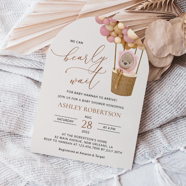 Bear, Pink Balloons, Hot Air Balloon, Baby Shower Invitation (Creator Uploaded)
