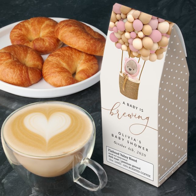 Bear, Pink Balloons, Hot Air Balloon, Baby Shower Roasted Coffee (Breakfast)