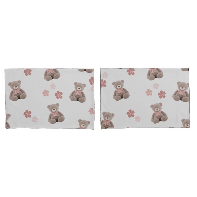Bear Pink Cartoon pattern Pillow Case (Front-Set)