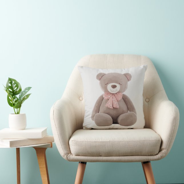 Bear pink Cartoon Throw Pillow (Chair)