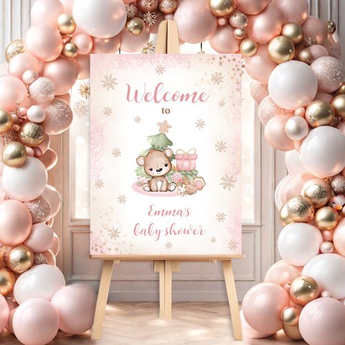 Bear Pink Christmas Girl Baby Shower Welcome Foam Board