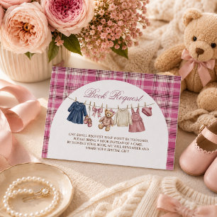 Bear Pink Clothesline Baby Shower Book Request Enclosure Card