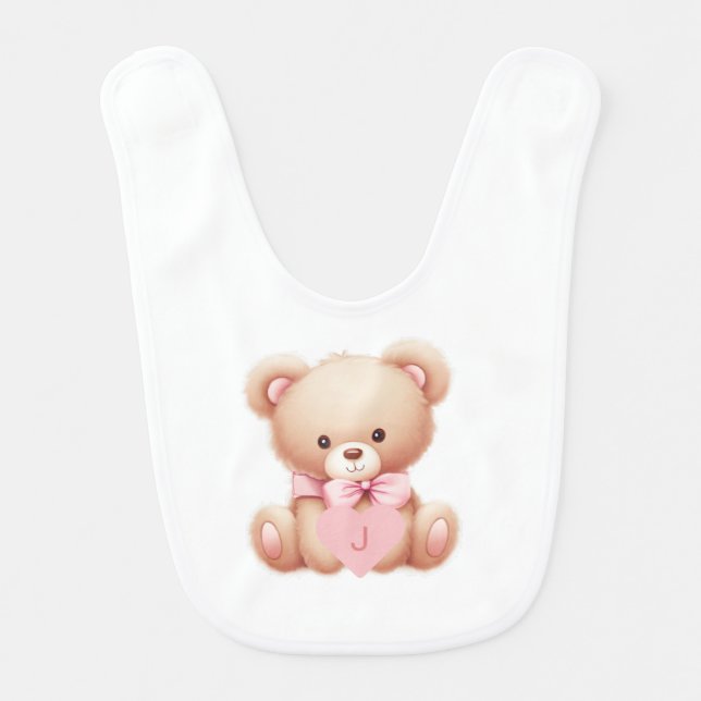 Bear Pink Monogram Baby Bib (Front)
