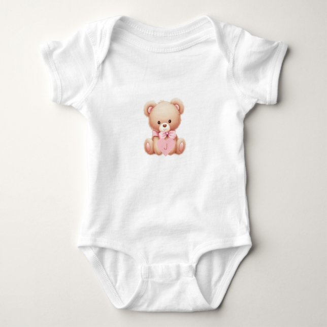 Bear Pink Monogram Baby Jersey Bodysuit   (Front)