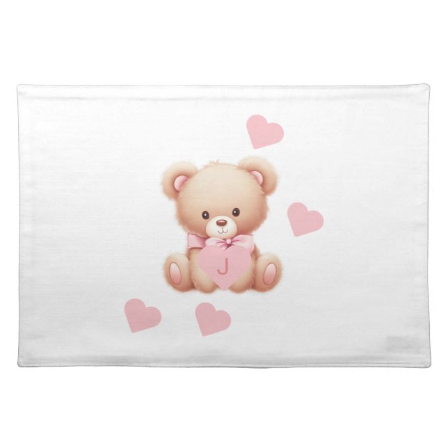 Bear Pink Monogram Cloth Placemat (Front)